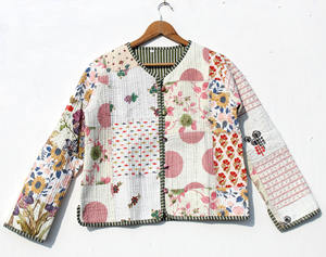 Chaqueta Acolchada de Algodón Hecha a Mano para Mujer, Estilo Boho, Chaqueta Kimono Abierta por Delante con Ribete a Rayas, Reversible - Product Image 1