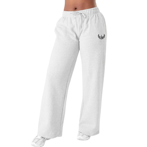Pantalon de survêtement blanc pour femme, coupe large et décontractée, en molleton premium, taille élastique, idéal pour la détente, l'entraînement et le sport - Product Image 1