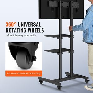 Soporte de TV Móvil Portátil con Ruedas para Televisores de 32 a 70 Pulgadas, Altura Ajustable, con Bandeja Doble, Soportes y Carritos para TV con Entrada de Audio y Video - Product Image 4