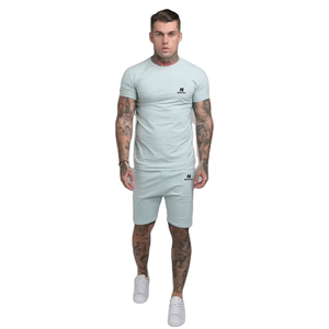 Conjunto de Camiseta y Pantalones Cortos de Algodón Tejido Transpirable de Color Sólido con Impresión Digital de Alta Calidad Personalizable para Hombre, Estilo Casual de Verano - Product Image 1