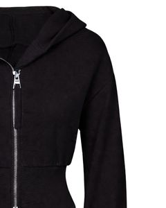 Sudadera con capucha negra para mujer, corte ajustado, manga larga, forro polar de algodón, estilo casual urbano, con cremallera, logotipo personalizado, fábrica ODM - Product Image 4