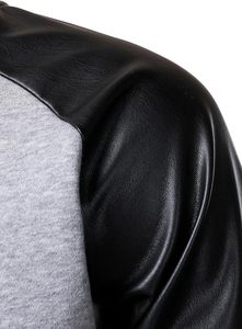 Veste universitaire homme gris et noir avec manches en cuir PU, col rabattu, simple boutonnage, style décontracté pour l'automne - Product Image 3