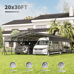 Tettoia per 3 Auto Rinforzata 20x30FT con Tetto in Acciaio Zincato e Telaio Triangolare per Condizioni Nevose e Ventose - Product Image 2