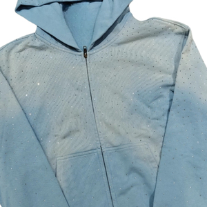 Luxury Rhinestone Denim Hoodie Unisex Custom Full <b>Zip</b> Crystal Hoodie Streetwear OEM Wholesale - Product Image 2