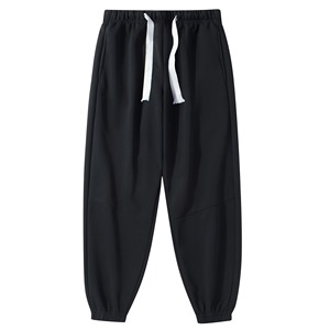 Men's Black Sweatpants Elastic Waist Drawstring Side Pockets Casual Joggers Autumn Midweight Knitted Polyester Pants - Product Image 6