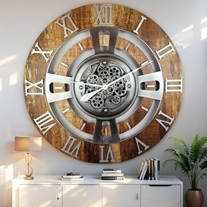 Horloge murale steampunk artisanale en bois de sapin avec engrenages en laiton - Vente en gros - Product Image 2