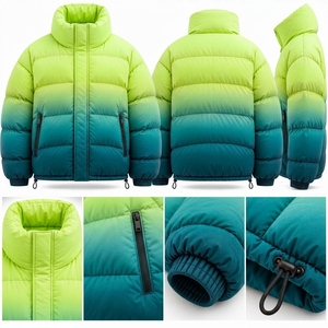 Unisex Gradient Color Puffer Jacket Winter <b>Coat</b> <b>Stand</b> Collar Zip Up Outdoor Streetwear Custom Private Label OEM ODM - Product Image 2