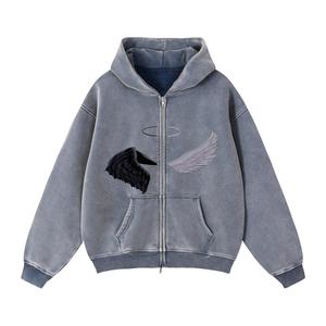 High Quality Acid Wash Hoodie Zip for Men Women Vintage Washed Sweatshirt Oversized Streetwear Fashion Custom Logo 100% Cotton - Product Image 2