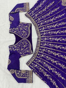 Nuevo Lehenga Choli de Seda para Novia, Traje Étnico Indio para Boda, Largo hasta el Suelo, Reversible, Protección Solar, Bordado Intenso, Precio Bajo - Product Image 5