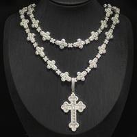 Ensemble de bijoux fins pour homme, style hip-hop, avec pendentif croix rectangulaire en zircone cubique et chaîne croix tendance, entièrement serti de pierres.