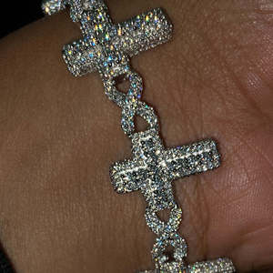 14K White Gold Cross Link <b>Bracelet</b> Lab Diamond Pave Iced Out <b>Infinity</b> Religious Charm Hip Hop Wristband - Product Image 3