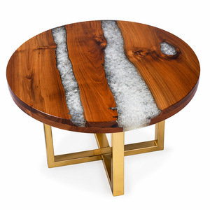 Table basse en bois et résine époxy écologique, faite à la main, design moderne et luxueux, ronde, durable, imperméable, pour extérieur, FASHION CRAFT - Product Image 3