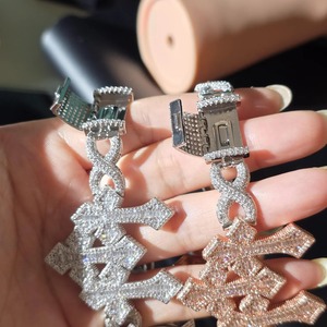 Bracelet croix à pointes en argent 925 serti de diamants, chaîne hip-hop pour homme, bijoux personnalisés scintillants - Product Image 1
