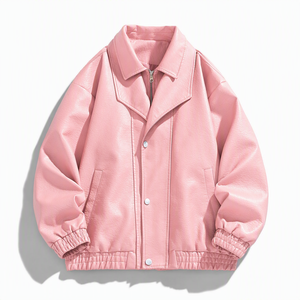 Veste en cuir pour homme sur mesure, style bomber boutonnée, avec corps en cuir véritable, patch graphique tissé et poignets côtelés - Product Image 4