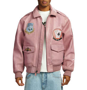 Avirex Custom Men's Pink Genuine <b>Leather</b> Bomber <b>Jacket</b> Patchwork Design Reversible Waterproof Flight <b>Jacket</b> OEM ODM Wholesale - Product Image 3