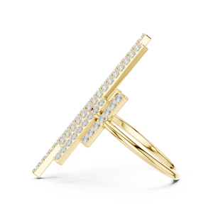 Yellow <b>Gold</b> Lab Grown Diamond Multi Row Bar <b>Ring</b> Statement <b>Cocktail</b> <b>Ring</b> Luxury Fine Jewelry for Women - Product Image 3