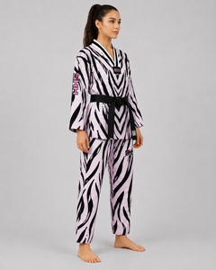Kimono de BJJ pour femmes, imprimé zèbre rose et noir, polyester, uniforme d'arts martiaux, coupe régulière, taille adulte - Product Image 3