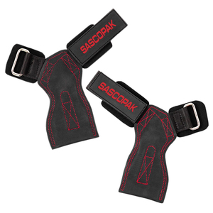 Poignées de musculation en caoutchouc avec surpiqûres rouges pour tractions, haltérophilie et entraînement de soulevé de terre, protection des paumes, logo personnalisé - Product Image 2