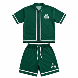 Custom Logo <b>Men's</b> 2 Piece Short Sleeve Zip Up <b>Jacket</b> and Shorts Set <b>Summer</b> Streetwear Polyester Tracksuit For <b>Men</b> - Product Image 1