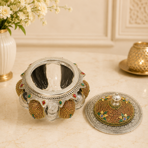 Pot à bonbons en verre finition argent antique, boîte à bibelots décorative, objet de luxe pour cadeaux d'entreprise et de festival, pièce maîtresse - Product Image 3
