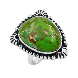 Anillo Abierto GOURIK Vintage Estilo Suroeste, Plata de Ley 925 con Turquesa en Bisel, Geométrico, Boho, Unisex, Joyería de Compromiso - Product Image 1