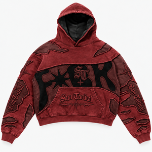 Sweat-shirt à capuche Sam Tactical Red Patchwork pour homme, coupe oversize, style streetwear, logo brodé, design personnalisé OEM - Product Image 1