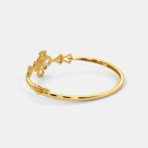 Gold Diamond Floral Motif Open <b>Bangle</b> <b>Bracelet</b> - Product Image 4