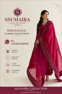 Ssumaira <b>Present</b> ZAIB 3-PC Lawn Embroidered Chiffon Shirt Khaddi Net Embroidered Dupatta Trousers for Spring & Summer - Product Image 5