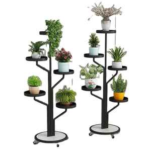 Support à plantes en bois moderne, étagère multi-niveaux pour pots de fleurs, intérieur/extérieur, bois naturel, présentoir pour plantes de jardin et de maison - Product Image 3