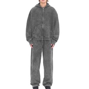 Sweats à capuche personnalisés brodés OEM vente en gros dernière conception personnalisée 100% coton hommes survêtement ensemble survêtement lavage à l'acide survêtement 2026 - Product Image 2