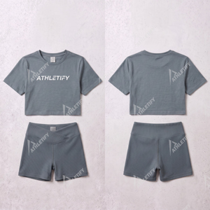 Conjunto de Top Corto y Pantalones Cortos Acanalados para Gimnasio para Mujer, Totalmente Personalizable, Ropa Deportiva para Yoga y Entrenamiento, Ropa Deportiva Personalizada, ODM, Activewear, Marca Privada - Product Image 2