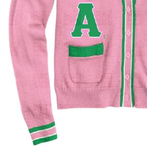 Suéter Cárdigan Rosa Verde con Letras Bordadas en Chenilla, Estilo Universitario, Botones al Frente, Tejido Suave para Mujer - Product Image 2