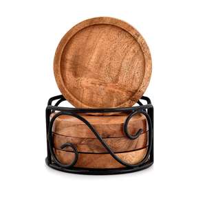 Trendy <b>Square</b> Acacia Wooden Drink Coaster Set with Holder, Affordable Wood Cup Coasters for Coffee <b>Table</b>, <b>Kitchen</b> & Home Decor - Product Image 4