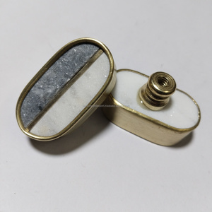 High Quality Luxury Brass Door <b>Cabinet</b> Knob Handle High Quality Grey Marble Stone in Oval Shape Made India Drawer Wardrobe Use - Product Image 5