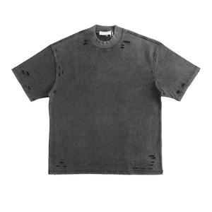 Camiseta de punto de poliéster negra oversize para hombre, de manga corta, cuello redondo, estilo urbano, color liso, diseño sencillo. - Product Image 1