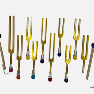 Hot Selling 9-Piece <b>Secret</b> Solfeggio Gold Tuning Fork Set with Heart Om and Removable Beads.. - Product Image 1