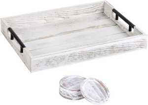 Plateau de service rustique en bois de pin, finition texturée, pour boissons et aliments, style Country Cottage - Product Image 4