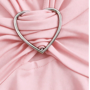 Women <b>Pink</b> Sleeveless <b>Tops</b> <b>Heart</b> Detail Front Gathered Chest Lace Trim Hem Casual Summer Fashion Party Wear Stylish Blouse - Product Image 3