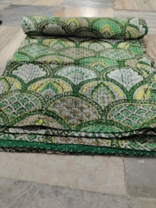 <b>Green</b> Yellow White Patterned Cotton Blanket Reversible Quilt Home Decor For Women Adults gift for her - Product Image 2