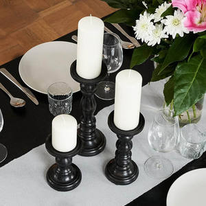 Soportes de velas de madera tallados a mano más populares Juego de 3 candelabros de madera de mango de color negro Mejor compra para vendedores en línea - Product Image 4