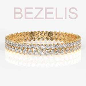 Pulsera de Doble Hilera con Diamantes Brillantes Cultivados en Laboratorio, Corte Marquesa, Oro Esterlino, Joyería de Moda para Fiestas - Product Image 2