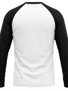 Men's White Black Raglan & Long Sleeve T-Shirt Regular Fit Round Neck Casual Jersey Cotton Solid Color Contrast Trim 180g Blank - Product Image 3