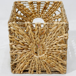 <b>Square</b> Natural Water Hyacinth and Seagrass Storage <b>Basket</b> Eco-Friendly Rustic Multi-Purpose Organizing Bin - Product Image 3