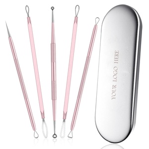 Custom Logo 5 Piece Stainless Steel Acne Extractor Kit Premium Blackhead Comedone Removal Pore Cleaner <b>Tools</b> - Product Image 1