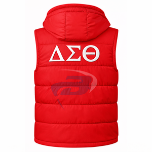 Chaleco Acolchado Delta Sigma Theta DST Sorority, Bordado Personalizado con Letras Griegas, Rojo, con Capucha, Tejido, Impermeable, Cortavientos, para Hombre - Product Image 2