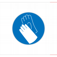Etiquetas de advertencia de riesgo de quemaduras, cabezal de advertencia amarillo, partes adyacentes muy calientes, guantes de protección, iconos circulares azules obligatorios