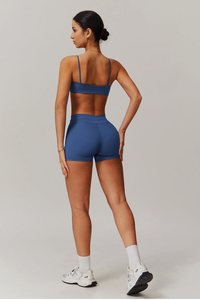 Bralette sans couture bleue pour femme avec bretelles non ajustables, sans armatures, style basique, en spandex et polyester tricoté, couleur unie, toutes saisons - Product Image 4