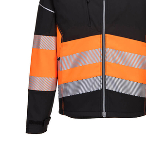 High Visibility Safety <b>Jacket</b> Class 2 Waterproof Reflective Workwear Orange Black Stripe Design - Product Image 6