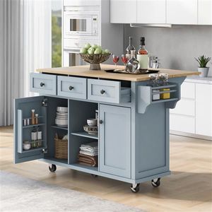 Carrello da Cucina in Acciaio e Metallo con Piano in Legno di Gomma, Ripiani Interni, 5 Ruote e Design con Anta a Scomparsa - Product Image 2