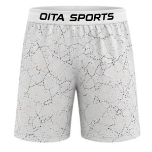 <b>White</b> Black Speckled Print Sports <b>Shorts</b> with Elastic Waistband Lightweight Breathable Athletic Gym Fitness Training Performance - Product Image 1